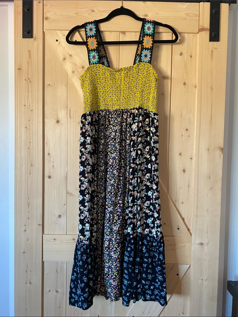 F&F Yellow Smocked Bodice Floral Maxi Dress Boho